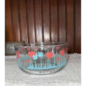 Vintage Pyrex Glass Bowl Lucky In Love Hearts & Clovers Folk Art Anchor Hawking